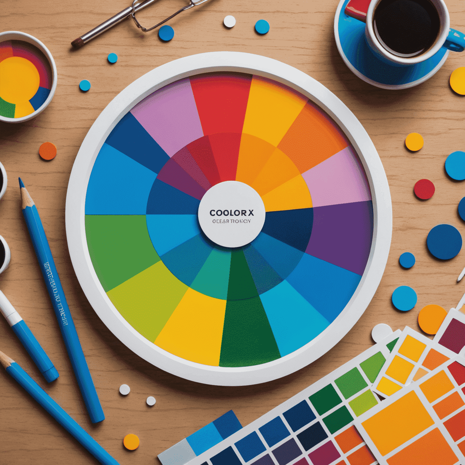 Imagem representando a teoria das cores no design web, mostrando uma paleta de cores vibrantes e seu impacto em um layout de website