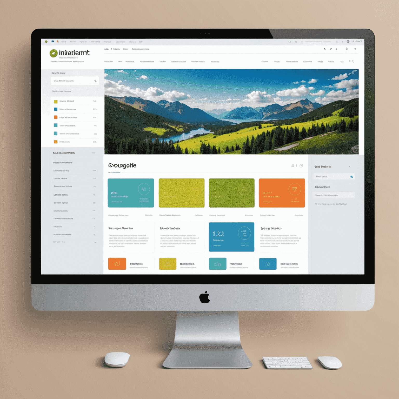 Interface web com esquema de cores suaves e profissionais, ideal para empresas corporativas